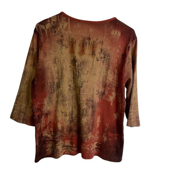 Cactus Top Womens Size XL Red Aztec Embellished Rhinestones Cotton Shirt Casual - Picture 2 of 9